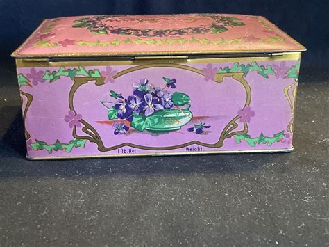 Vtg Louis Sherry New York Paris Canco Metal Tin Box Violet